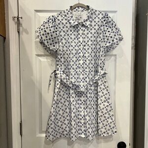 Alexis for Target Shirtdress Cotton Eyelet Blue White Puff Sleeve Belted XL